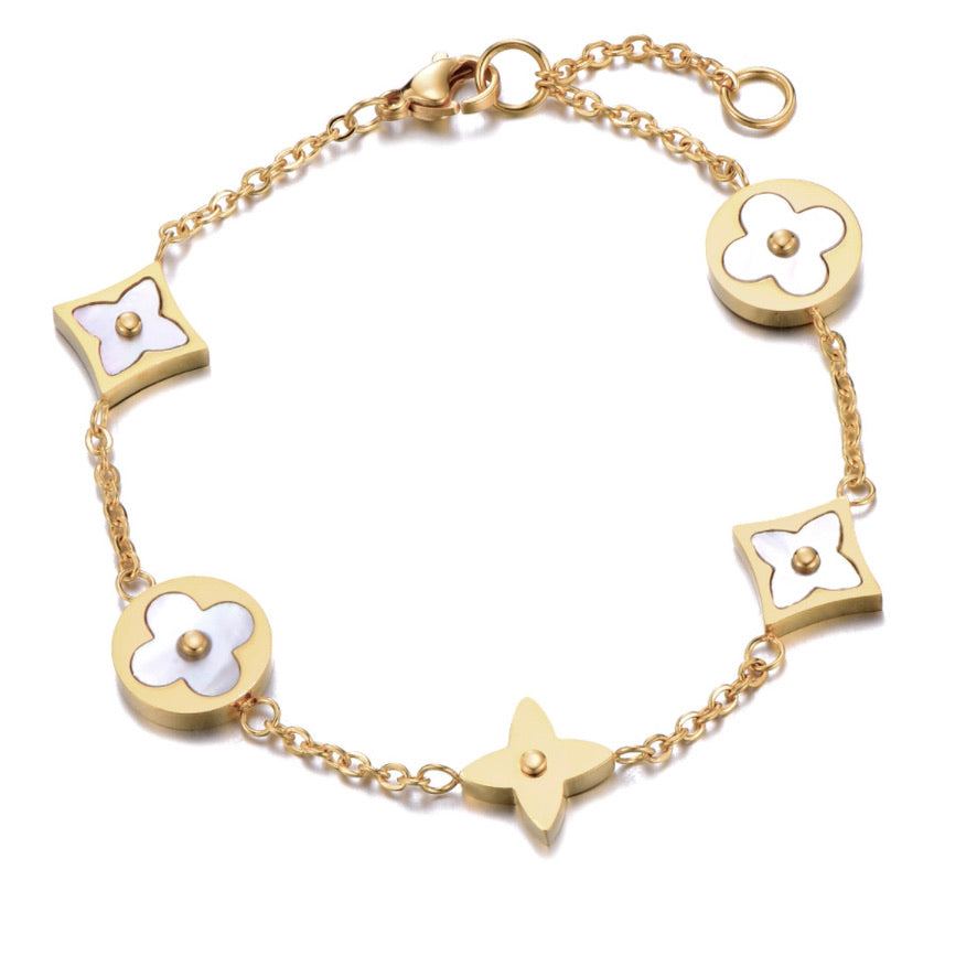 MOP FOUR LEAF CLOVER BRACELET - GOLD OR SILVER