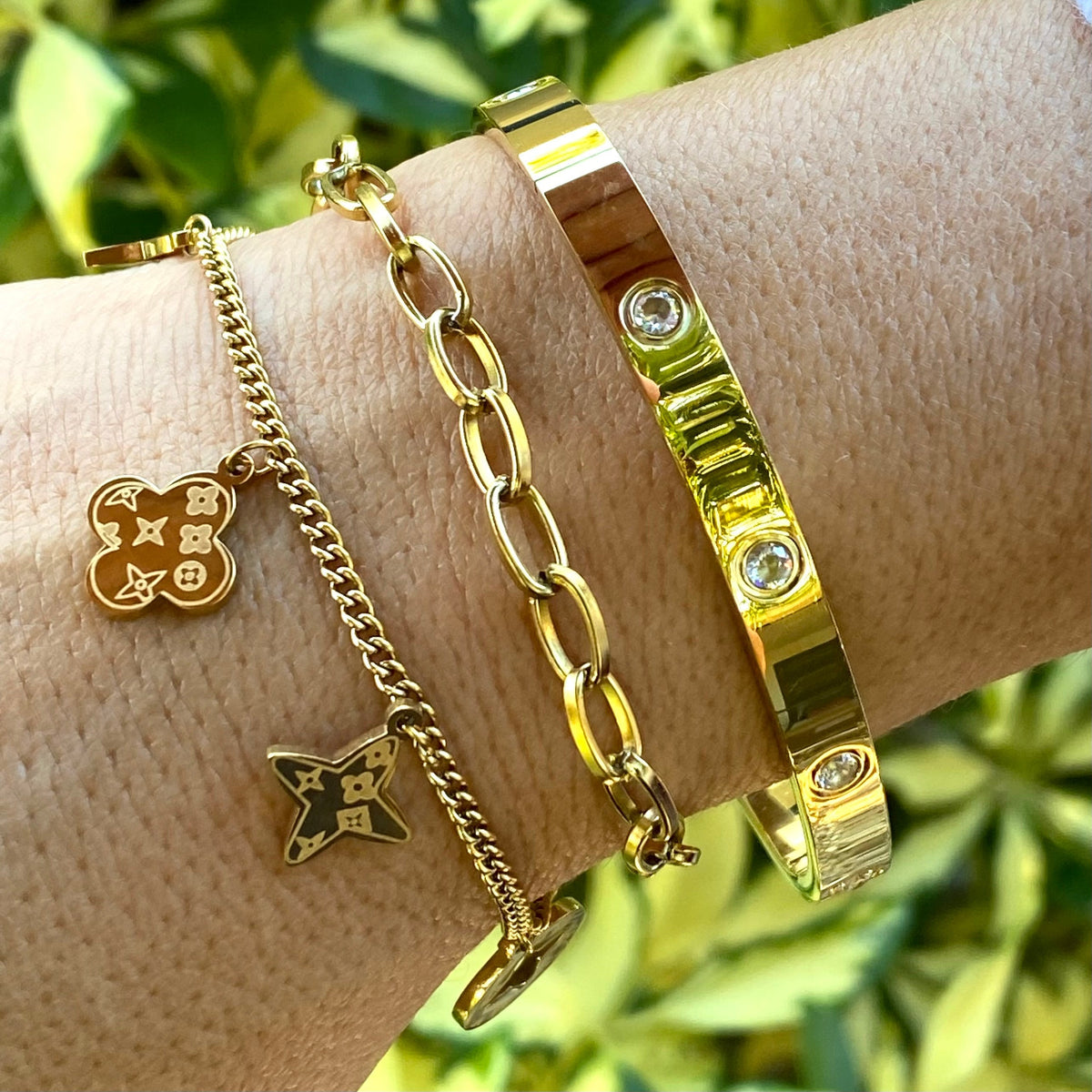FOUR LEAF CLOVER CHARMS BRACELET - GOLD AND SILVER