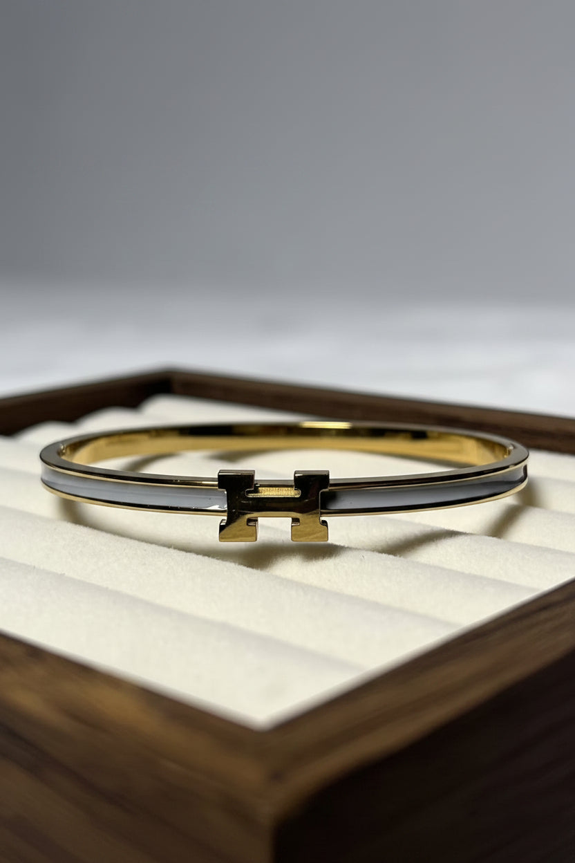 Slim Enamel 'H' Clasp Bangle
