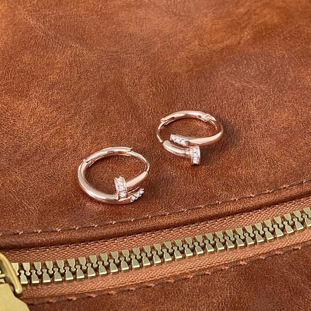 Golden Nail Motif Huggie Hoop Earrings