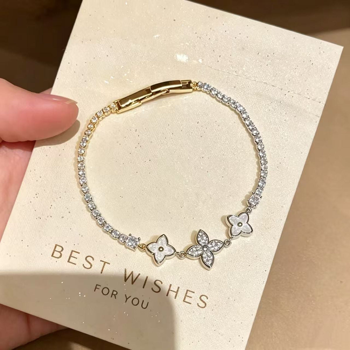 Shimmering Azure Clover Zircon Bracelet