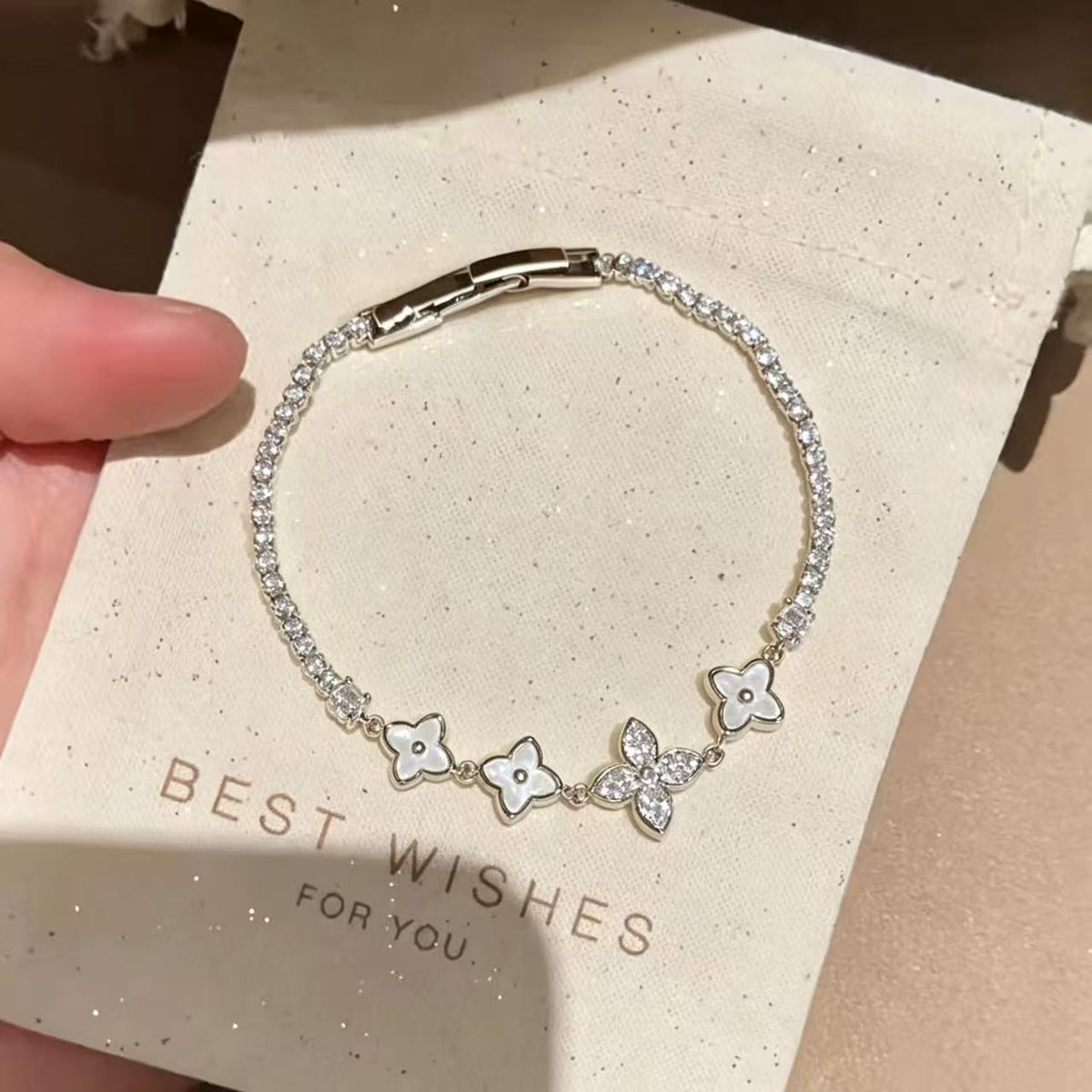 Shimmering Azure Clover Zircon Bracelet