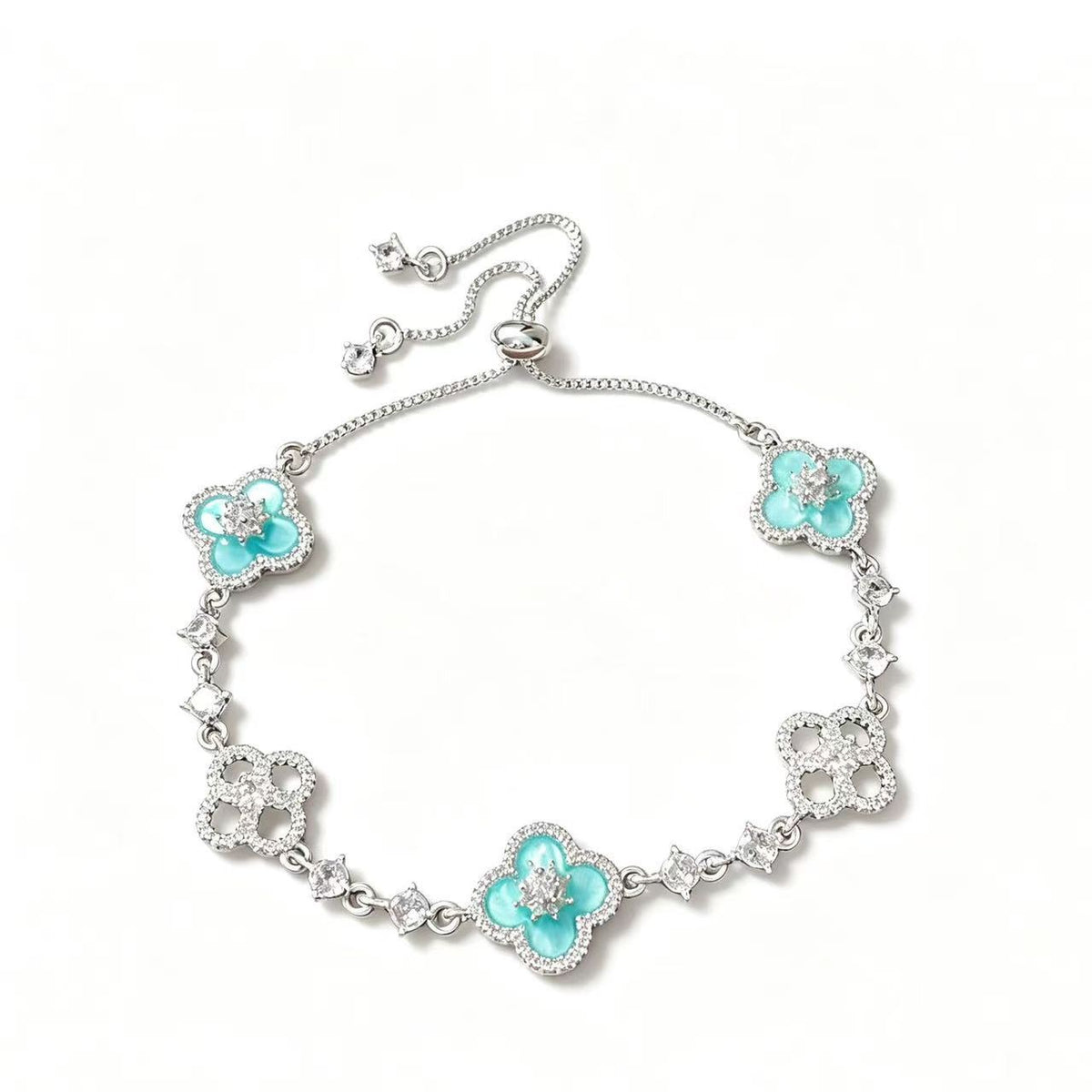 Shimmering Azure Clover Zircon Bracelet