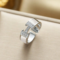 Silver White Enamel CZ Ring
