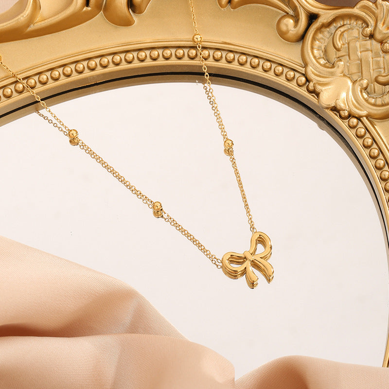 18K Gold Plated Ribbon Bow Necklace