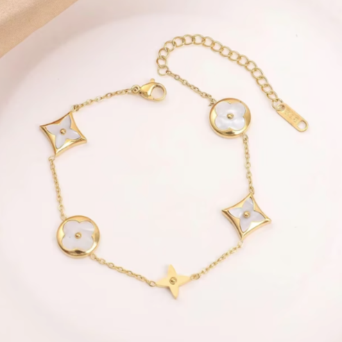 MOP FOUR LEAF CLOVER BRACELET - GOLD OR SILVER