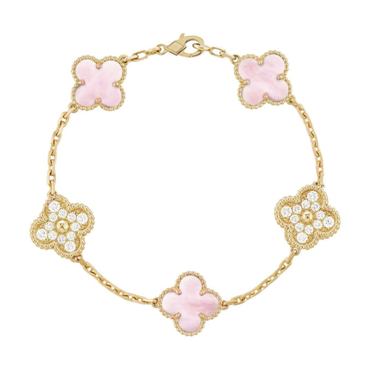 CLOVER DIAMOND BRACELET | GOLD PINK