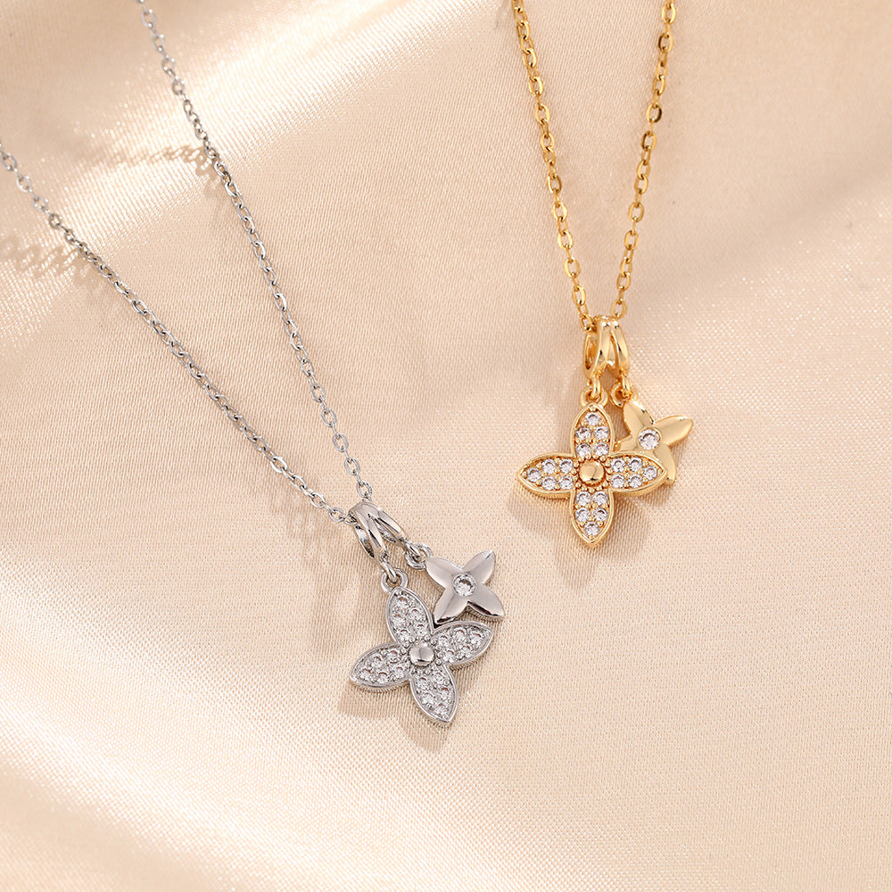Double Pavé Clover Pendant Necklace