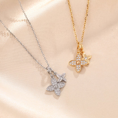 Double Pavé Clover Pendant Necklace