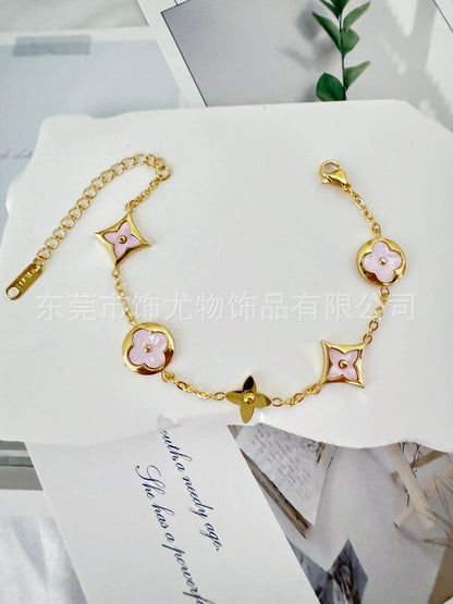 跨境爆款钛钢老花手链女18k金不掉色时尚轻奢高级感饰品厂家直发