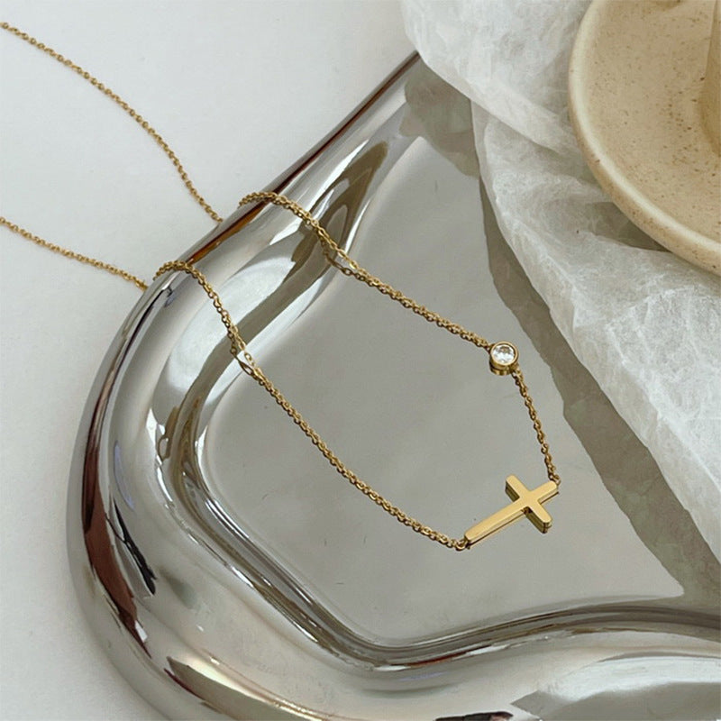 Layered Sunburst & Cross Pendant Necklace