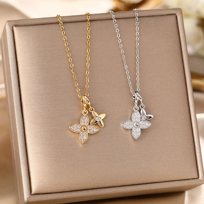 Double Pavé Clover Pendant Necklace
