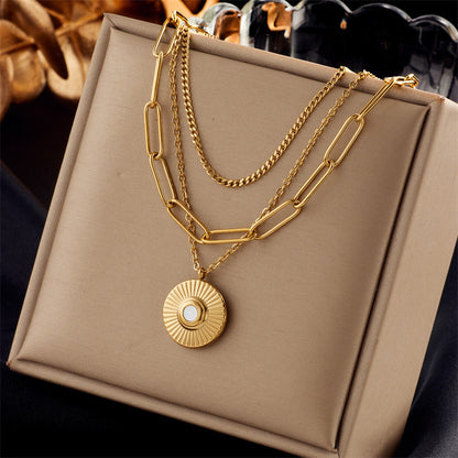 Layered Sunburst & Cross Pendant Necklace