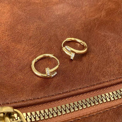 Golden Nail Motif Huggie Hoop Earrings