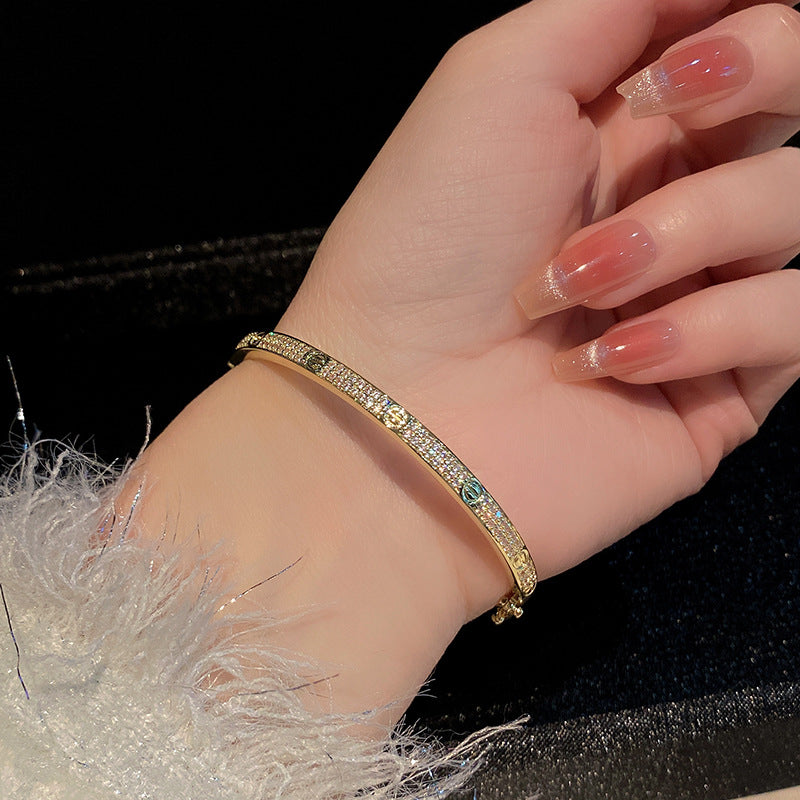 18k保色电镀闪闪发光的锆石手镯百搭微镶高级感女轻奢风手环手饰