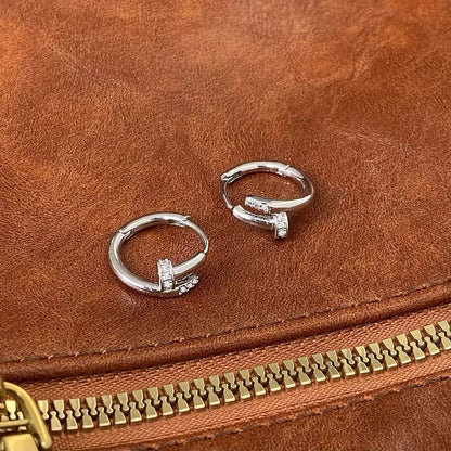 Golden Nail Motif Huggie Hoop Earrings