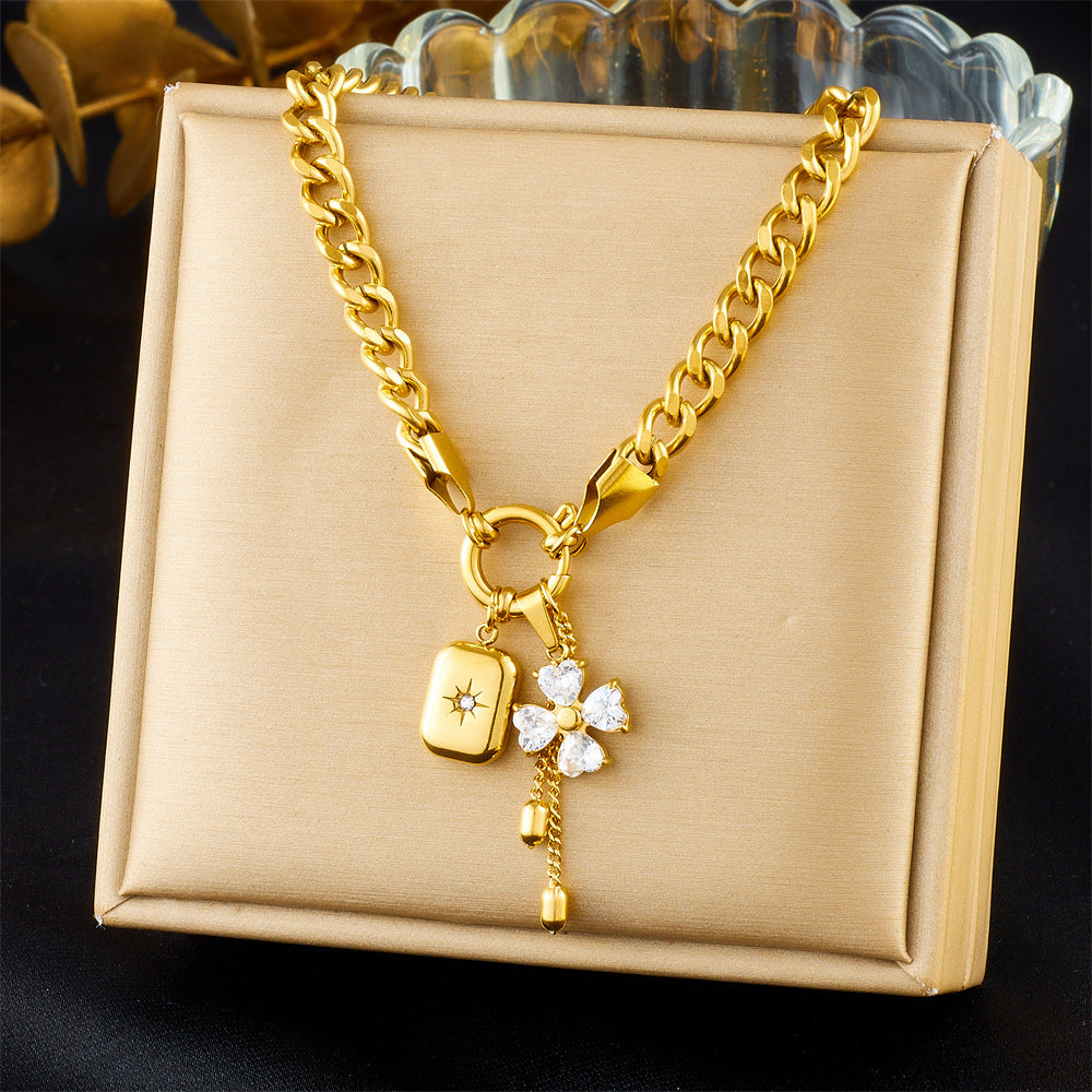 Layered Sunburst & Cross Pendant Necklace