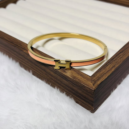 Slim Enamel 'H' Clasp Bangle