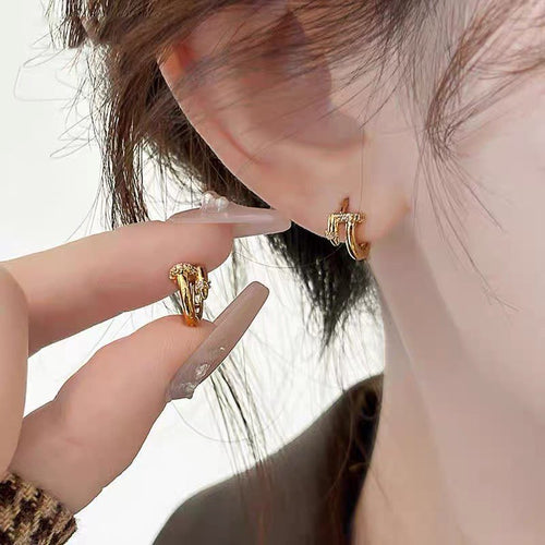 Golden Nail Motif Huggie Hoop Earrings