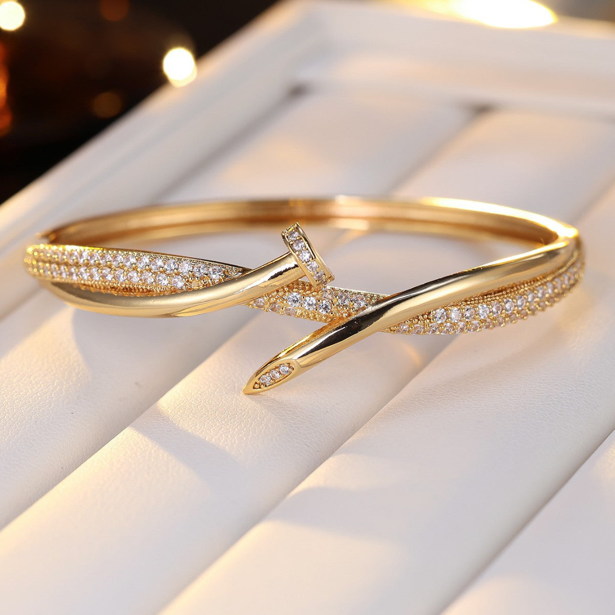 18K Gold Plated Nail Motif Bangle