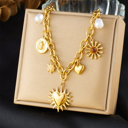 Layered Sunburst & Cross Pendant Necklace