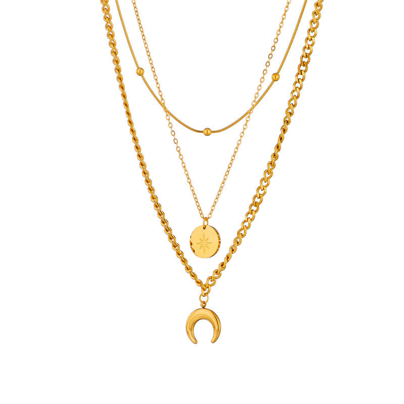 Layered Sunburst & Cross Pendant Necklace