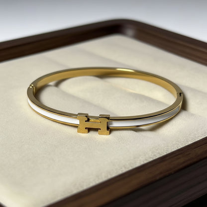 Slim Enamel 'H' Clasp Bangle