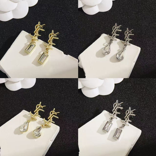 新品杨树林耳钉S925镶钻字母耳饰高档轻奢感饰品个性百搭合金配饰