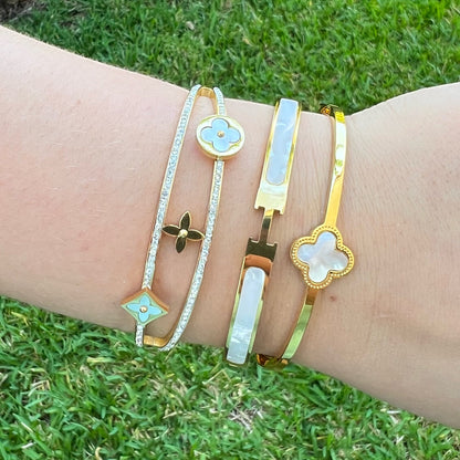 MOTHER OF PEARL CLOVER BANGLE