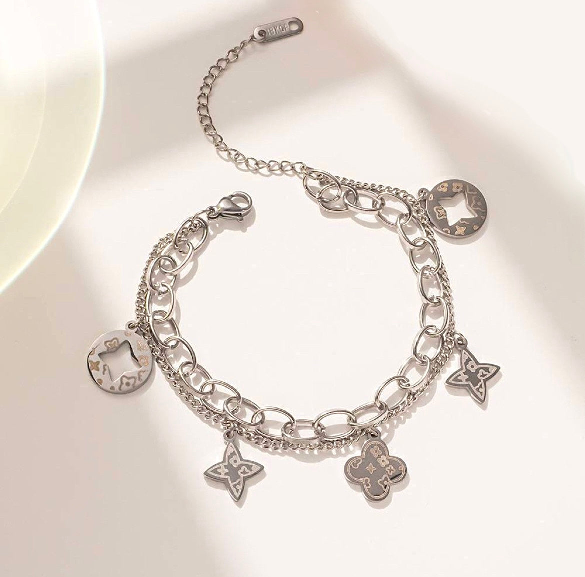 FOUR LEAF CLOVER CHARMS BRACELET - GOLD AND SILVER